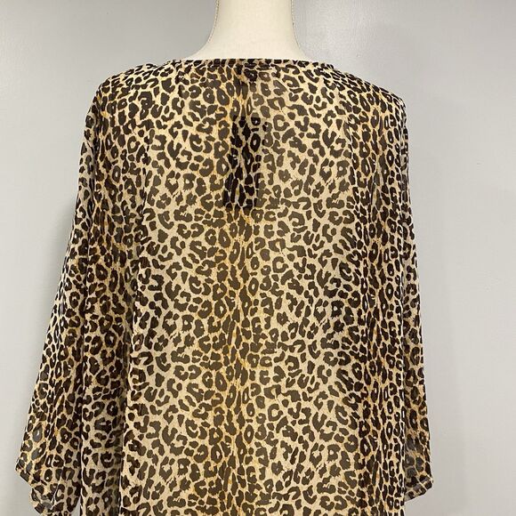 ZURY NWT OS Leopard Print Long Open Duster Kimono Cardigan Sheer Beach Cover Up - Picture 10 of 16